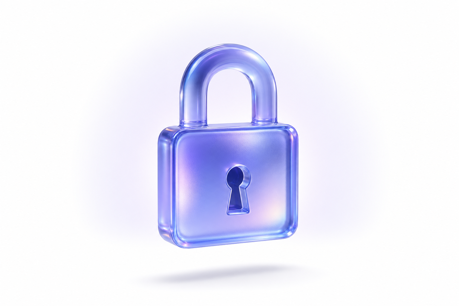 Frosted indigo glass padlock floating with soft glow