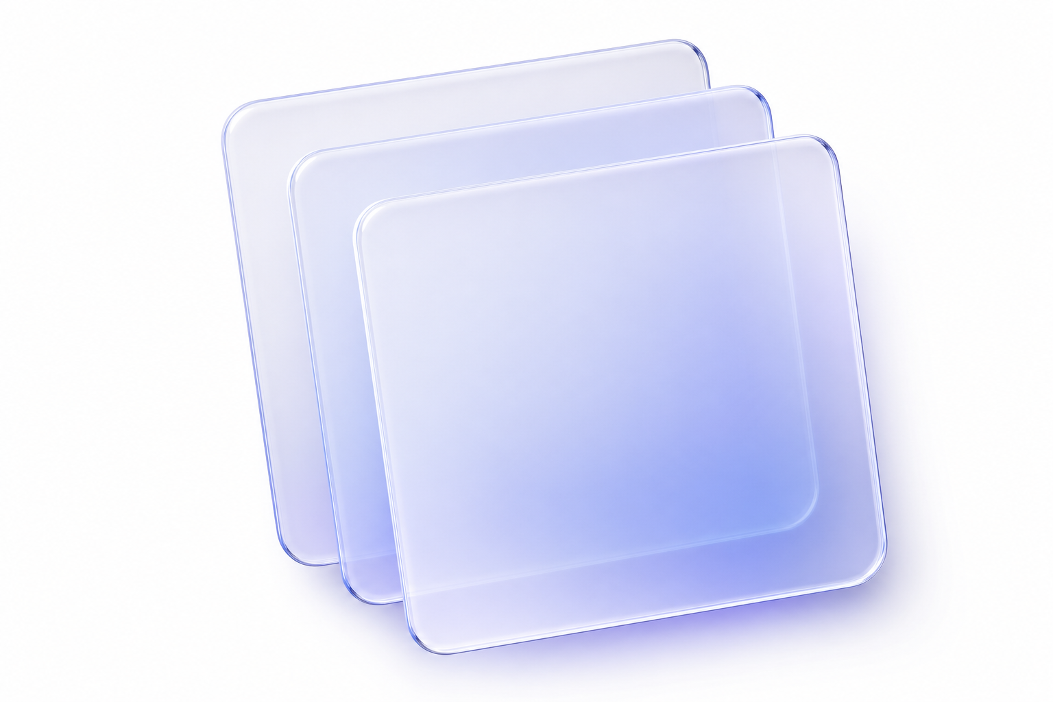 Three layered translucent glass cards stacked with depth